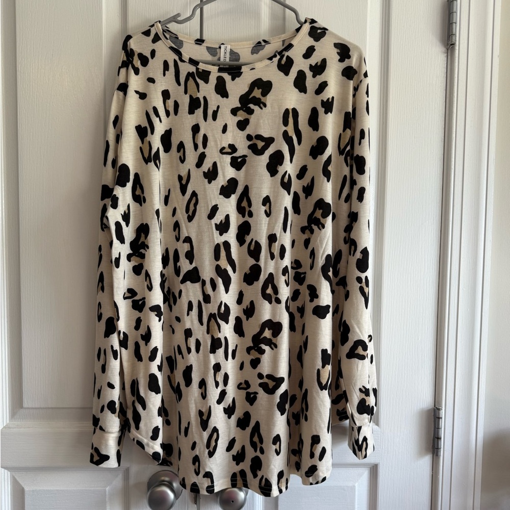 Tickled Teal Leopard Print Top - Black and Cream
